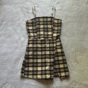 Plaid romper with front skirt slit